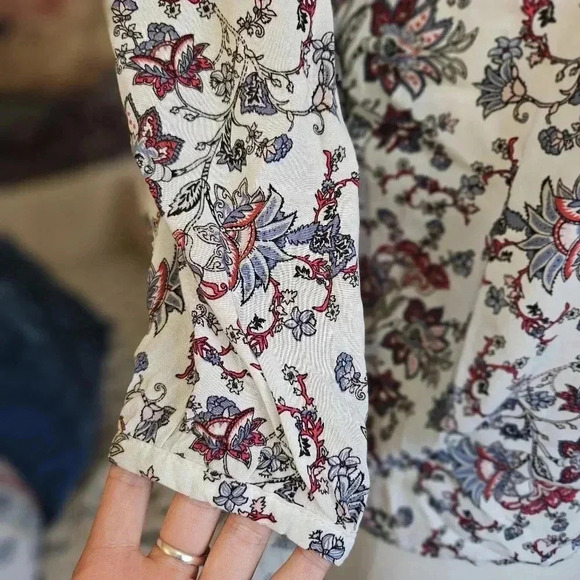 Rose & Thyme Linen Peasant Blouse S | Boho White Floral Long Sleeve Top - Picture 7 of 10